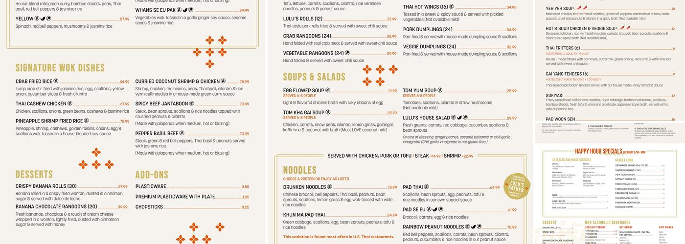 Lulu's Thai Noodle Shop Menu