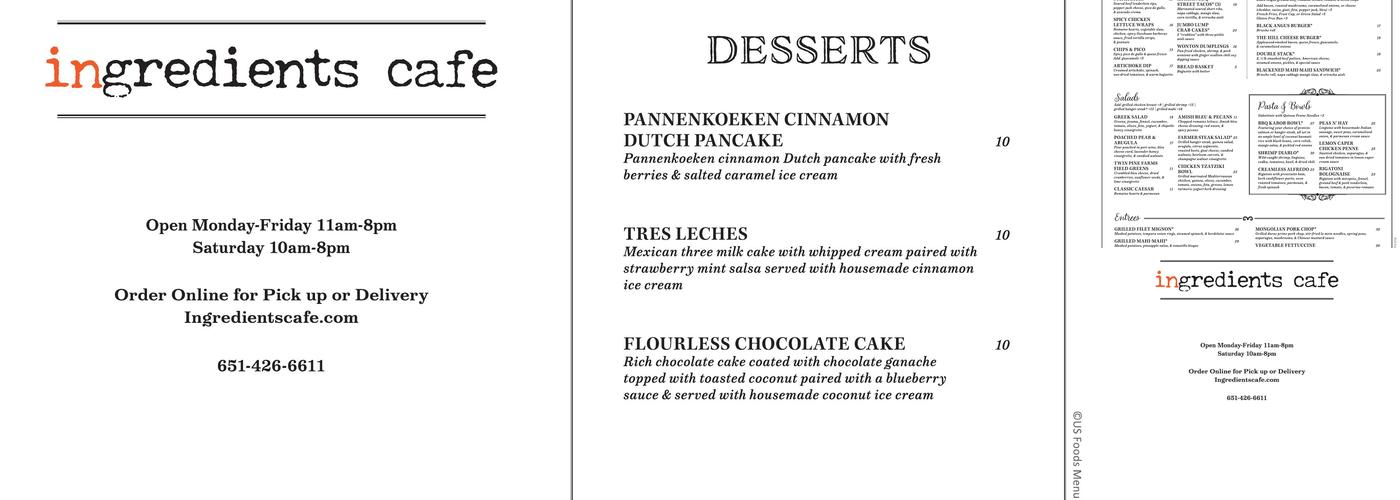 Ingredients Cafe Menu