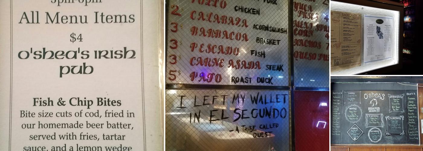 O'Sheas Irish Pub Menu