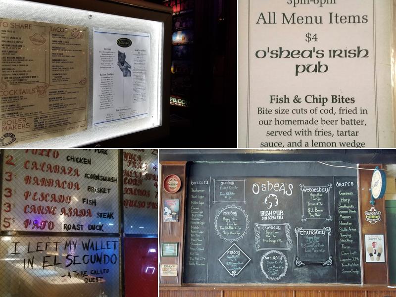 O'Sheas Irish Pub Menu