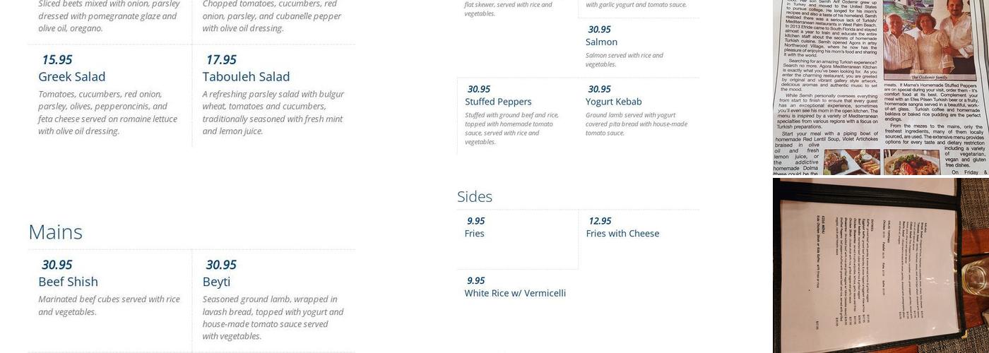 Agora Mediterranean Kitchen Menu