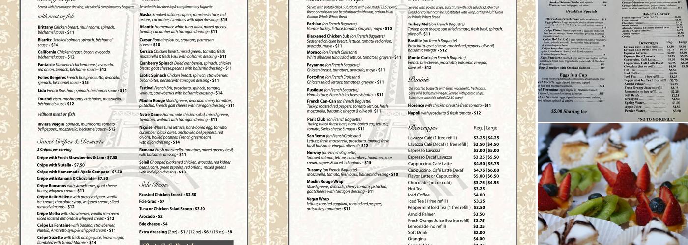 Paris Bakery & Cafe Menu