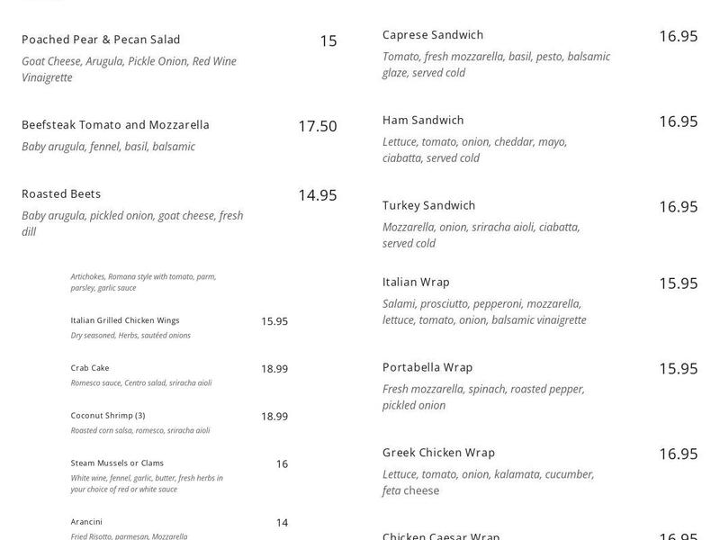Cafe Centro Menu