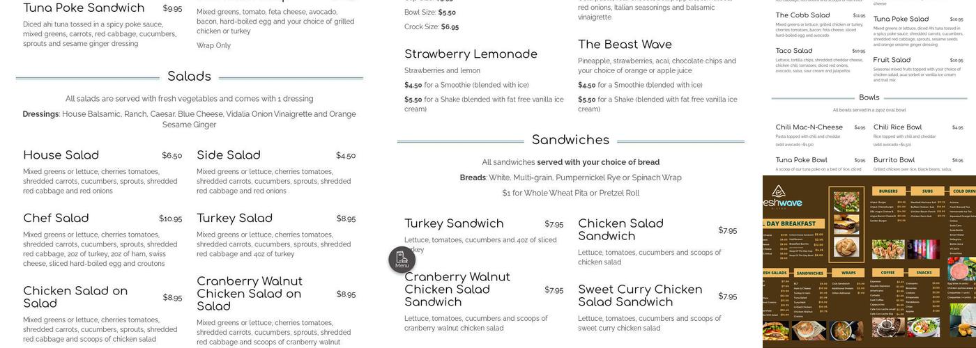 Fresh Wave Cafe Menu