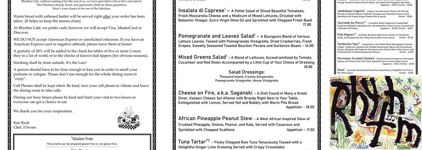 Rhythm Cafe Menu