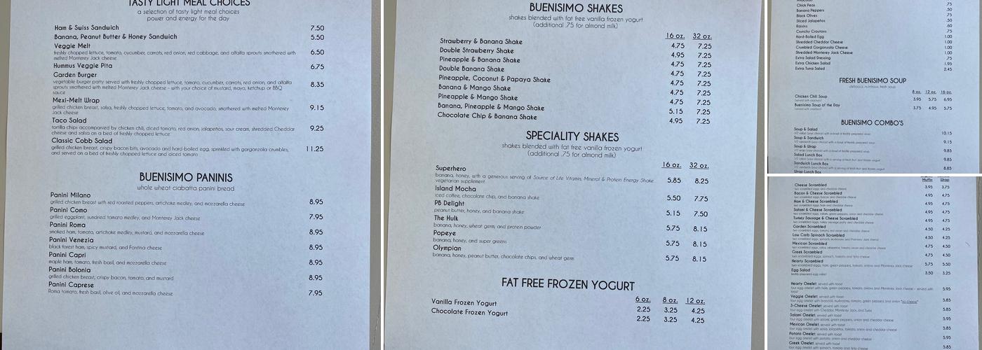 Buenisimo Café Menu