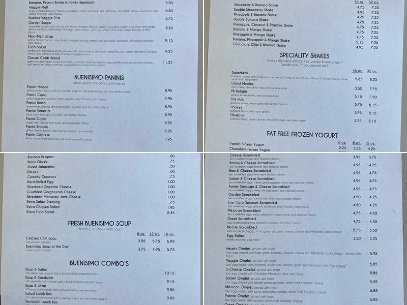 Buenisimo Café Menu