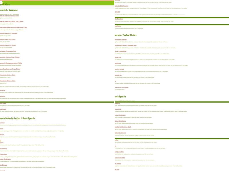 El Paso Taco Restaurant Menu