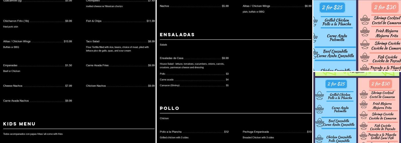 Mexican Tacos & Bar Menu