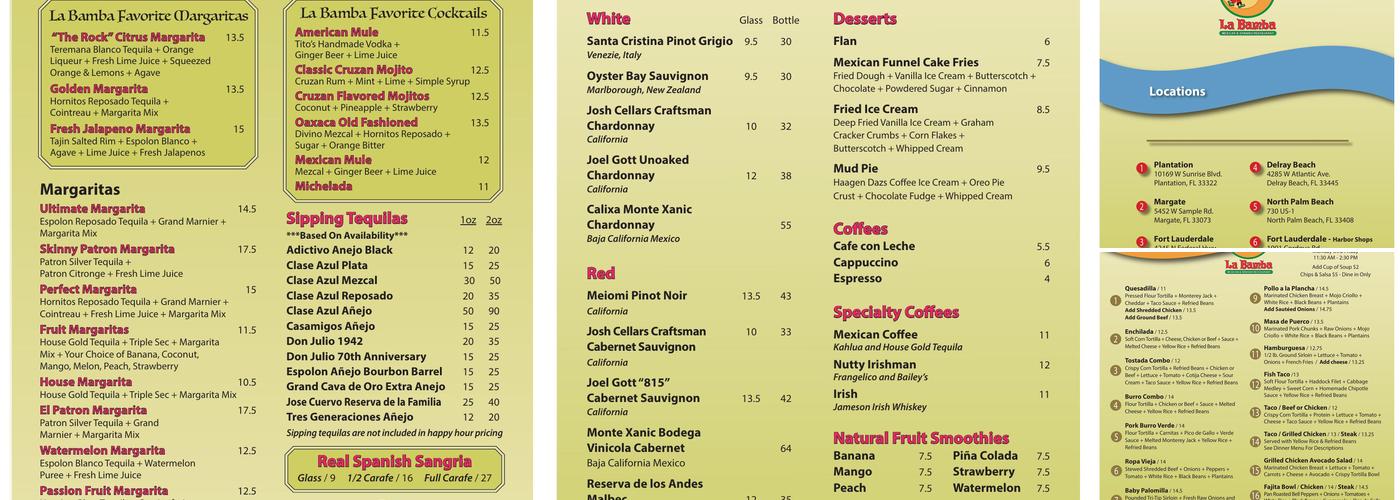 La Bamba Mexican & Spanish Restaurant Menu