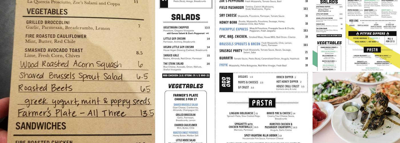 Pitfire Pizza Menu