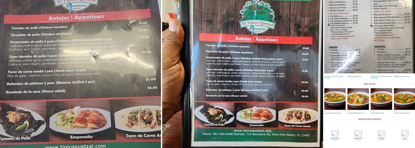 El Tipico Quetzal Cafeteria Menu