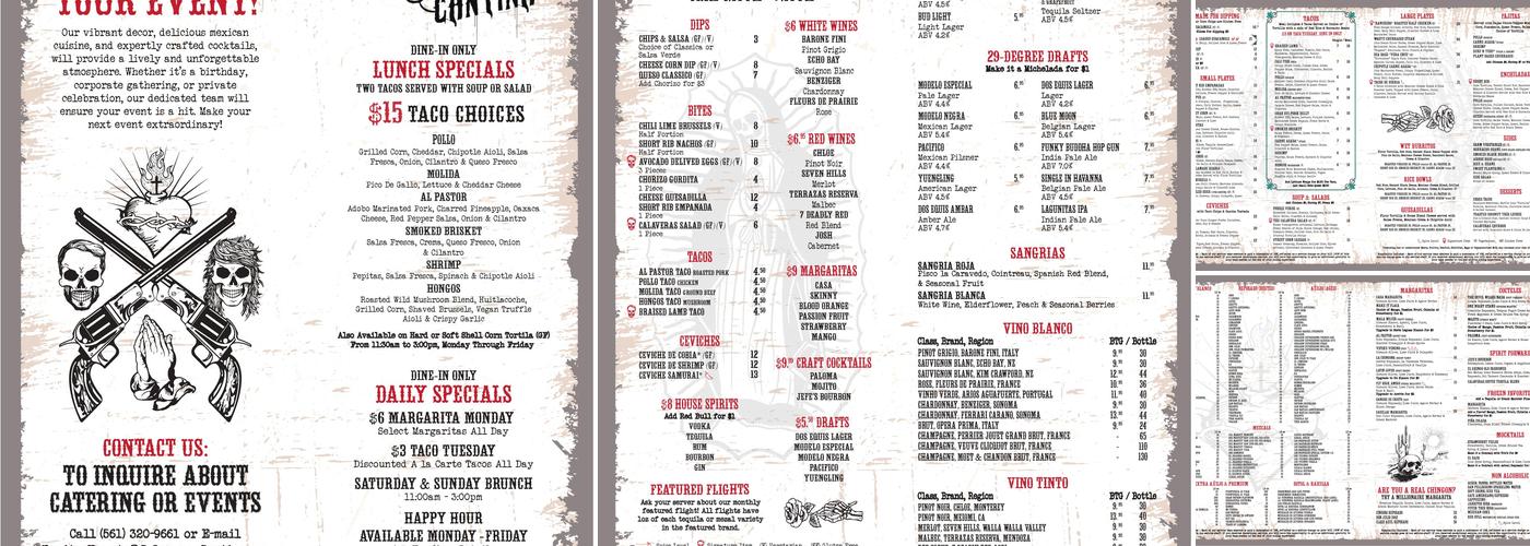 Calaveras Cantina Menu