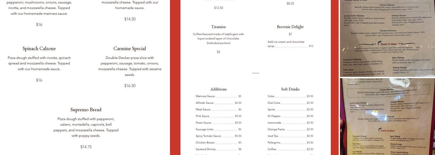 Tarantino's Pizzeria Inc Menu