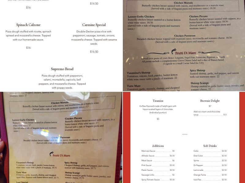 Tarantino's Pizzeria Inc Menu