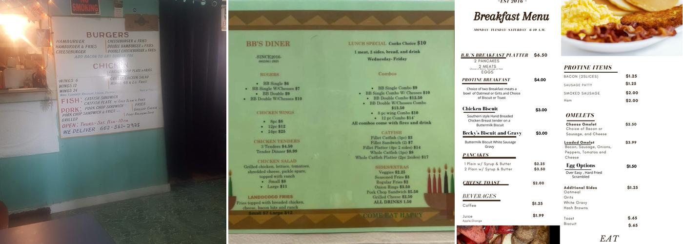 B.B's Diner Menu