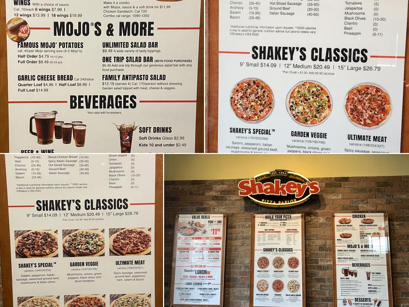 Shakey's Pizza Parlor Menu