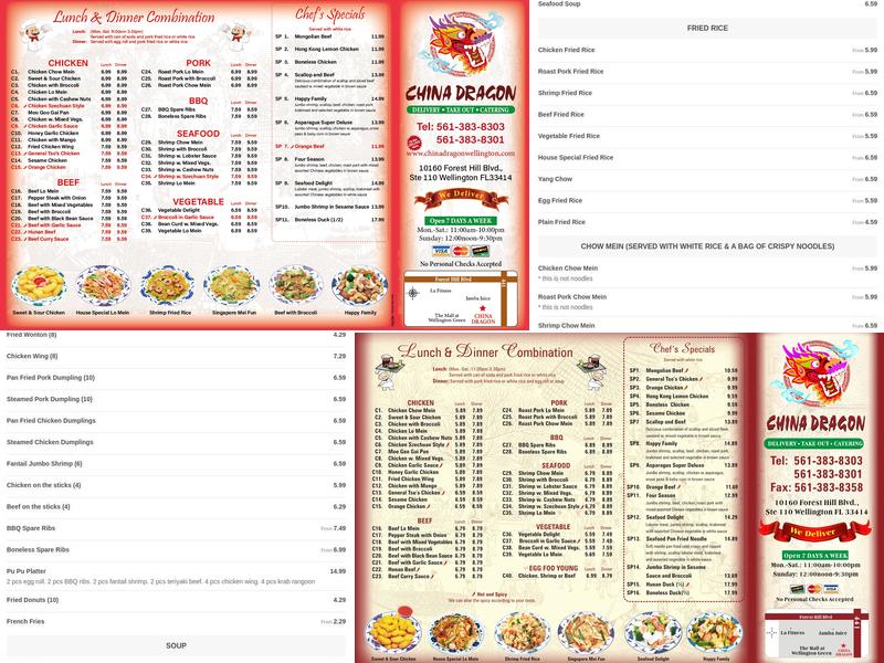 China Dragon Wellington Menu