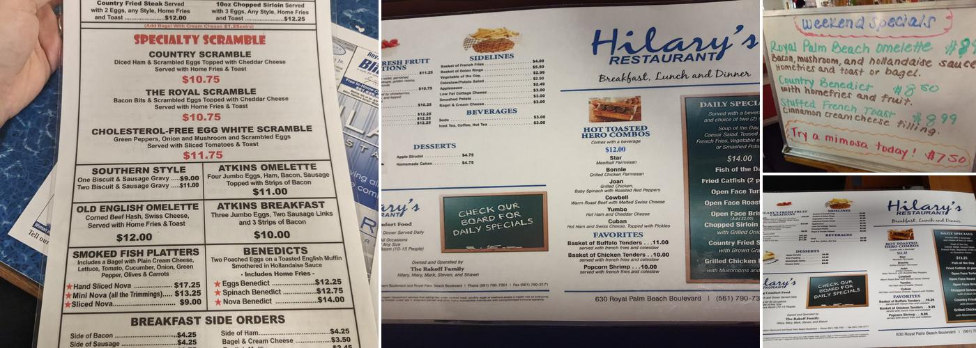 Hilary's Restaurant and Royal Deli Menu
