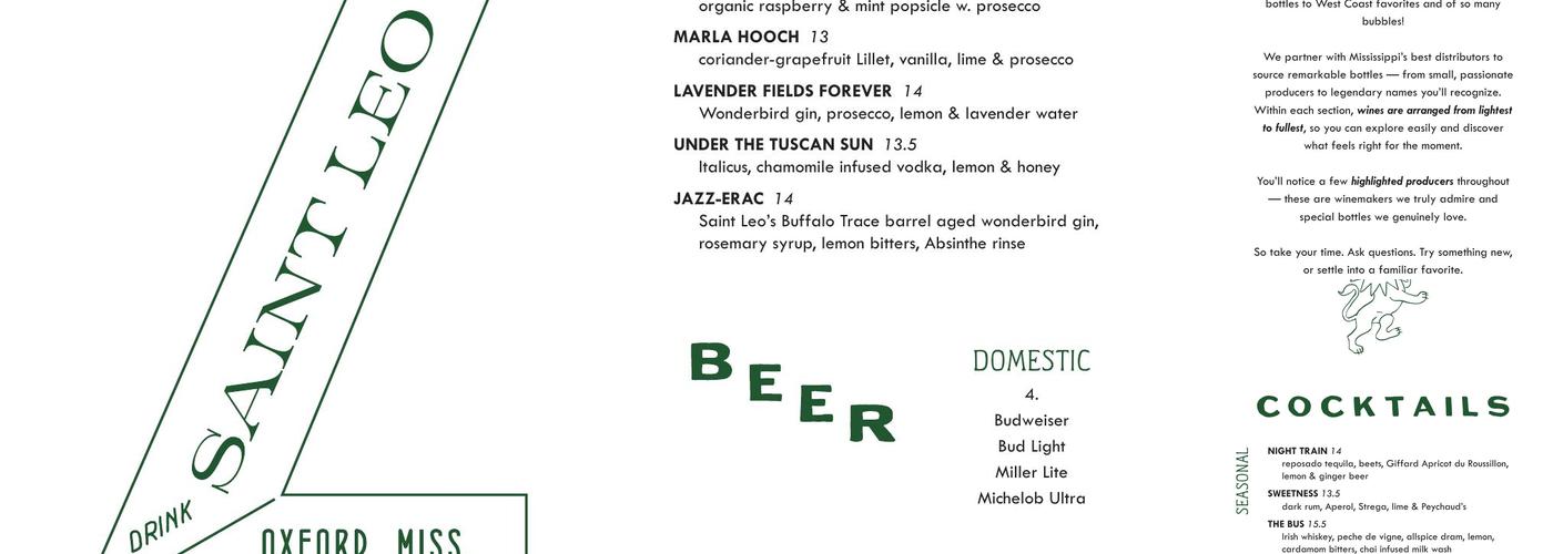 Saint Leo Menu