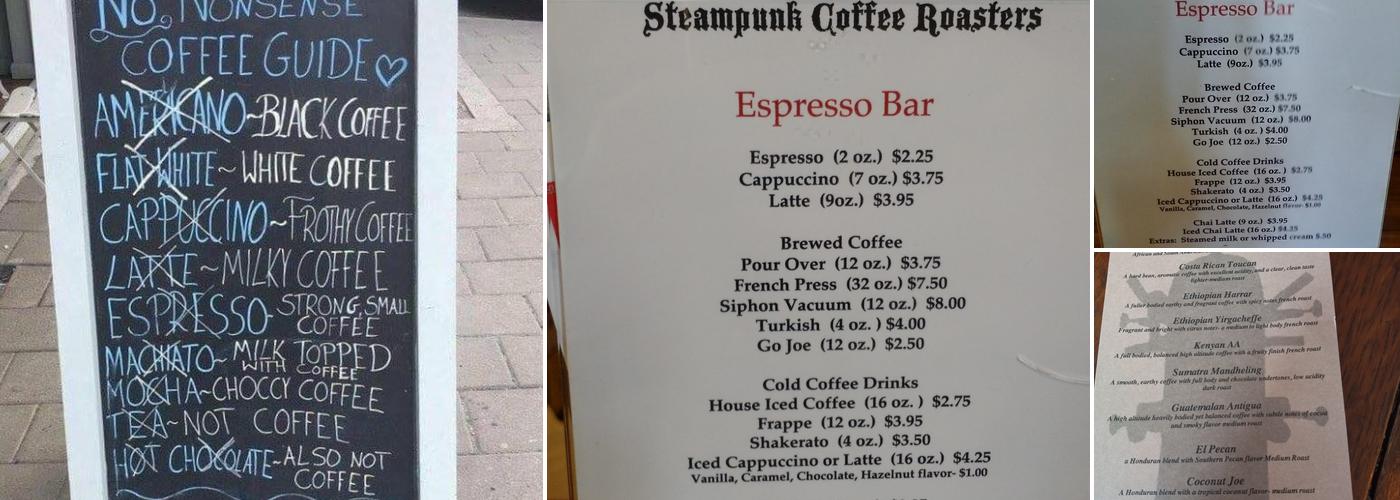 Steampunk Coffee Roasters/Papi y Papi Menu