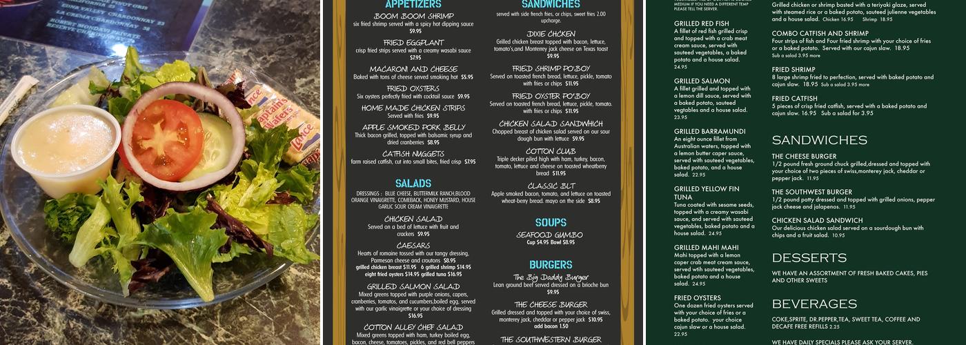 Cotton Alley Cafe Menu