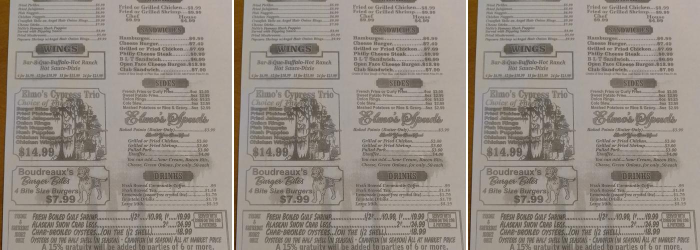 Catahoula's Cafe Menu