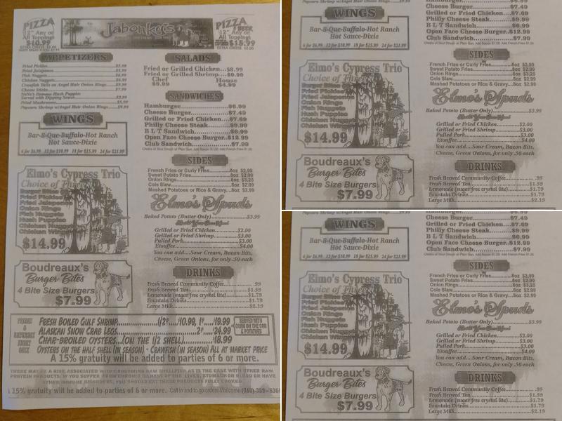 Catahoula's Cafe Menu