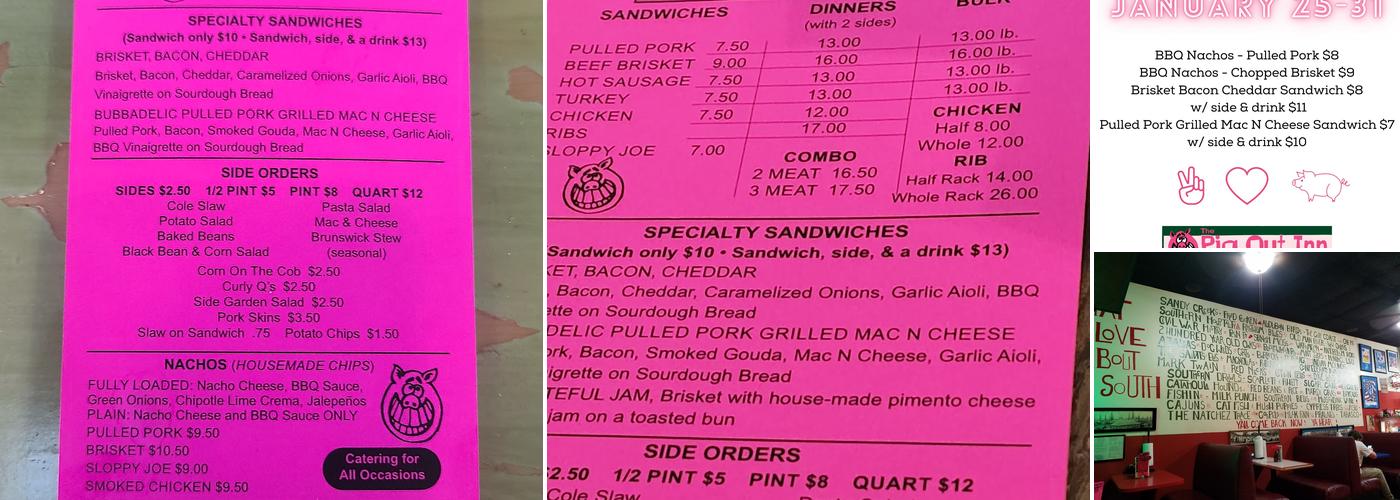 Pig Out Inn Barbeque Menu