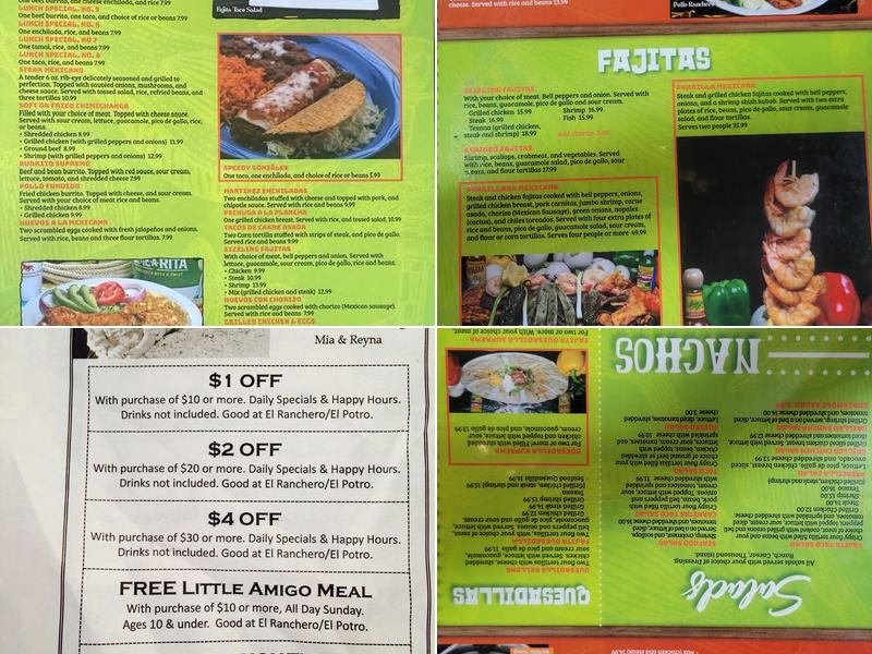 El Ranchero Menu