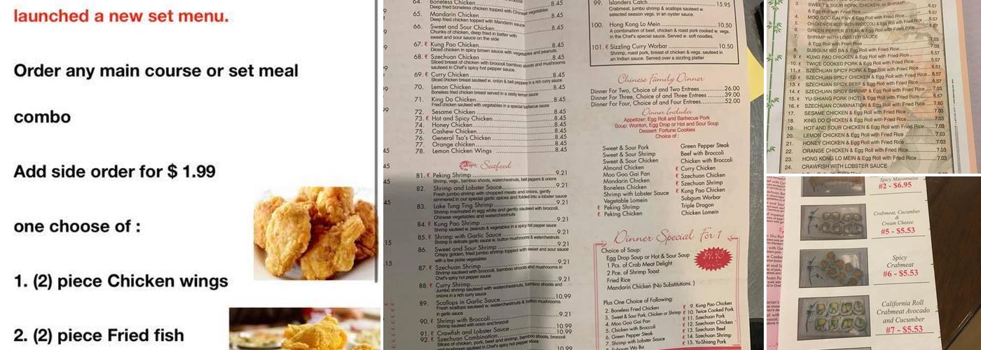 South China Restaurant Menu