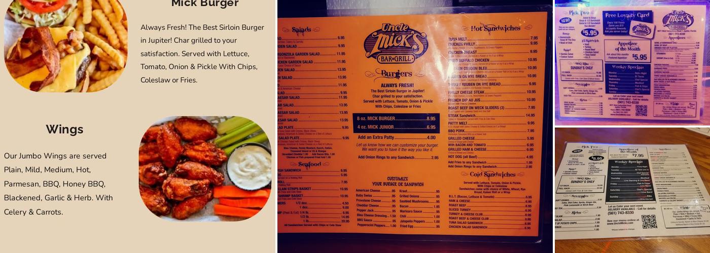 Uncle Mick's Bar & Grill Menu