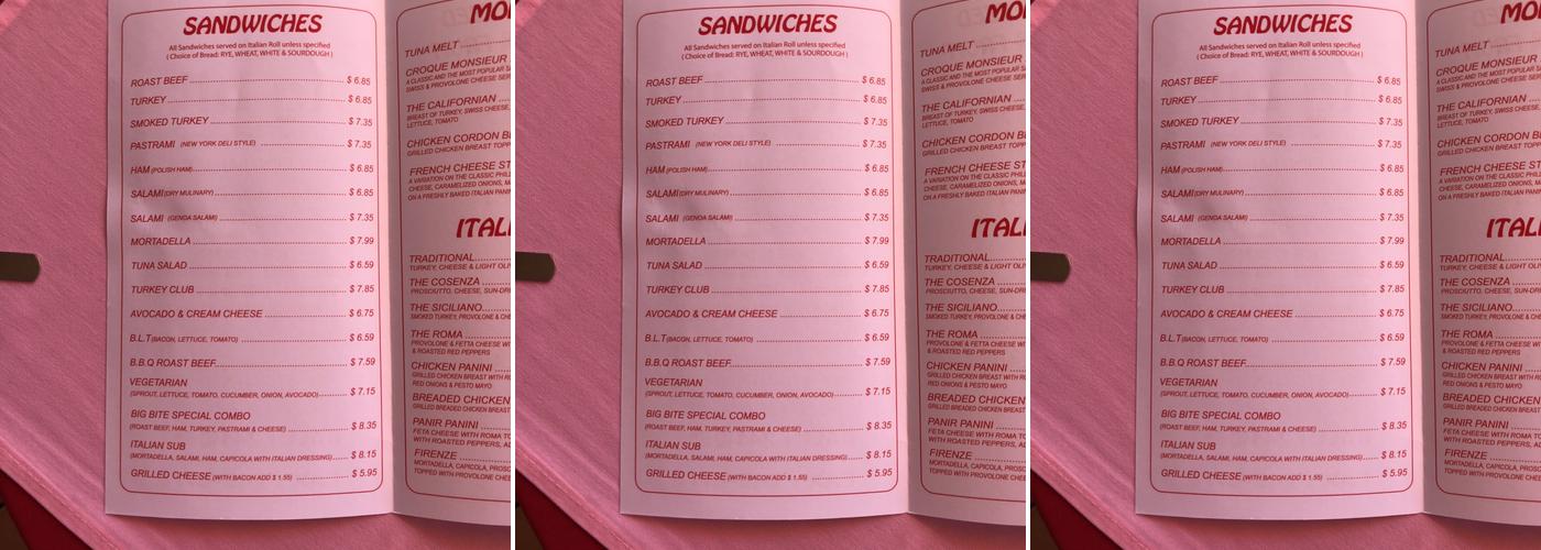 Big Bite Menu