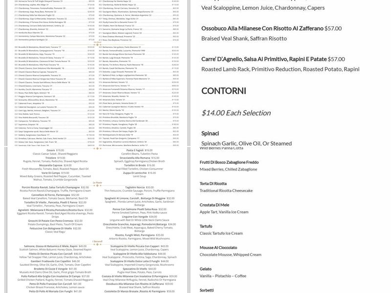 Trevini Ristorante Menu