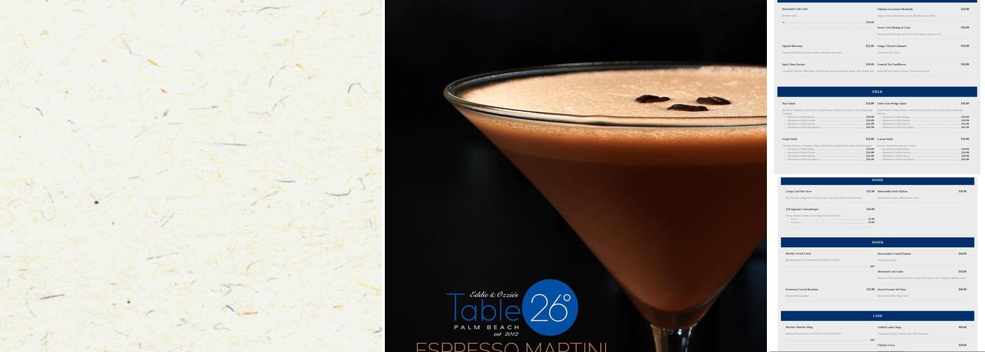 Table 26 Palm Beach Menu