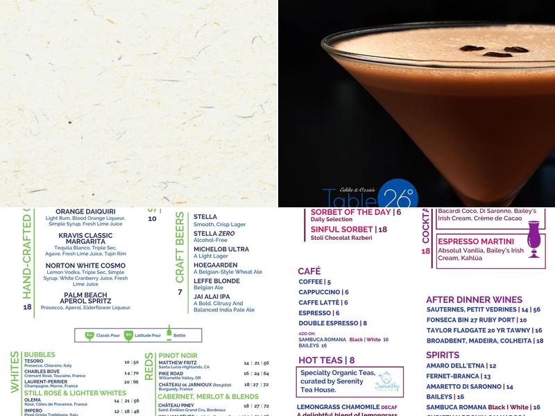 Table 26 Palm Beach Menu