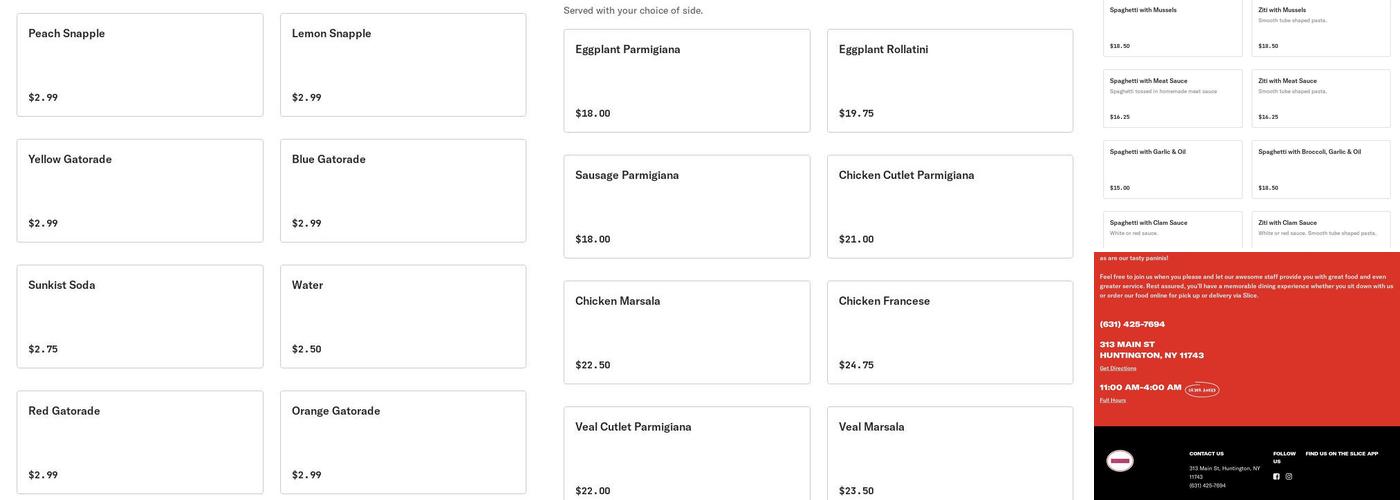 Rosa's Pizza Menu