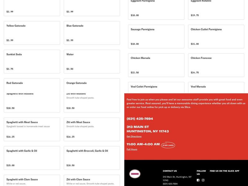 Rosa's Pizza Menu