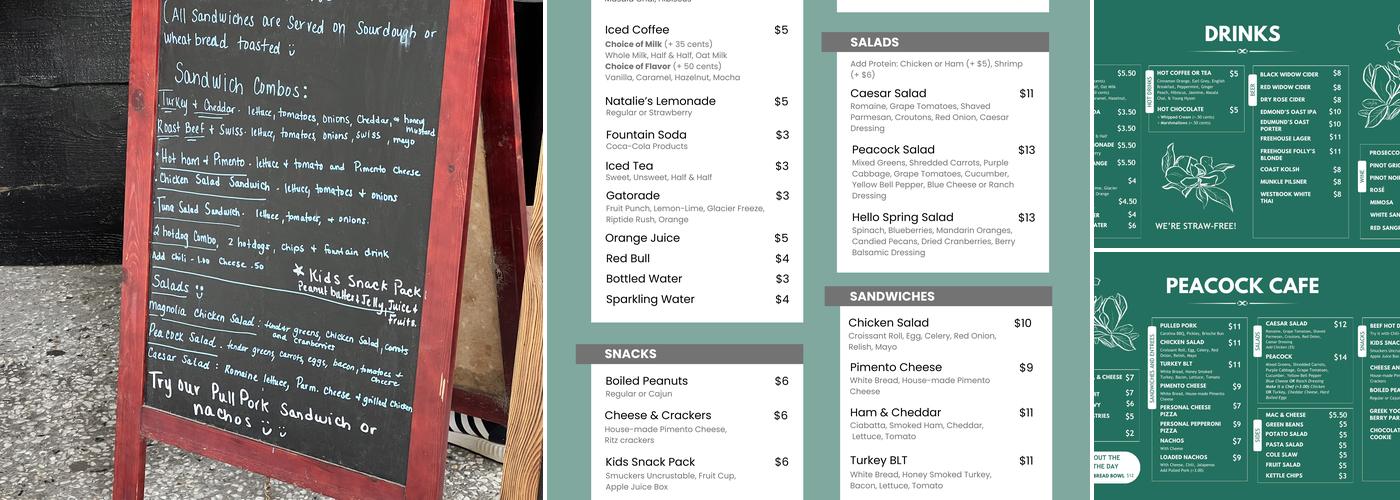 Peacock cafe Menu