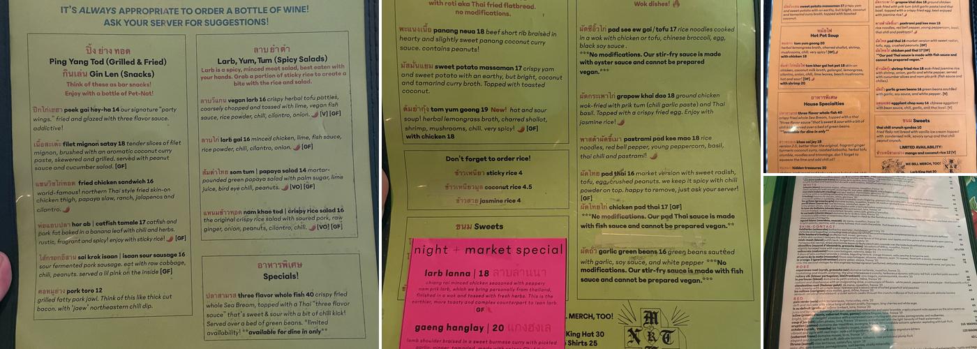 Night + Market Weho Menu