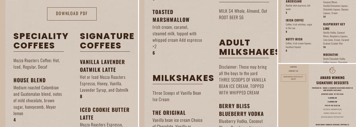 Kaminsky's Dessert Cafe Menu