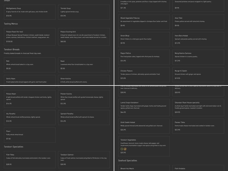 Bombay Palace Menu