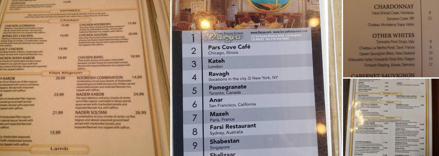 Darya Restaurant Menu