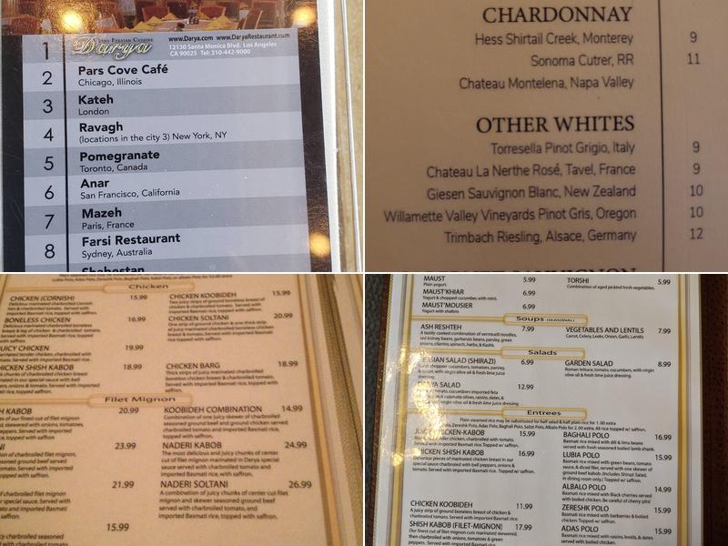 Darya Restaurant Menu