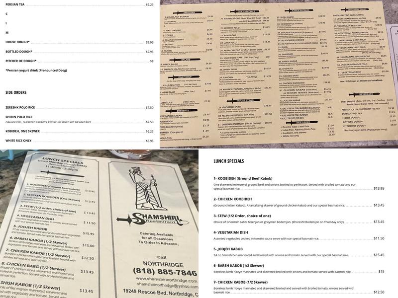 Shamshiri Restaurant Menu