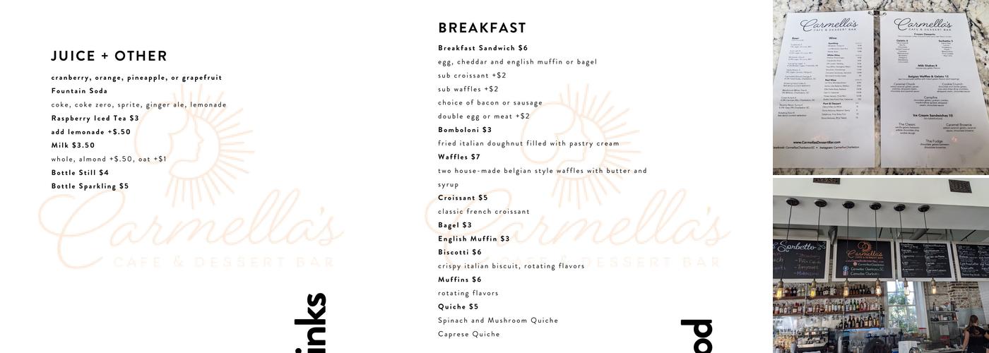 Carmella's Cafe and Dessert Bar Menu