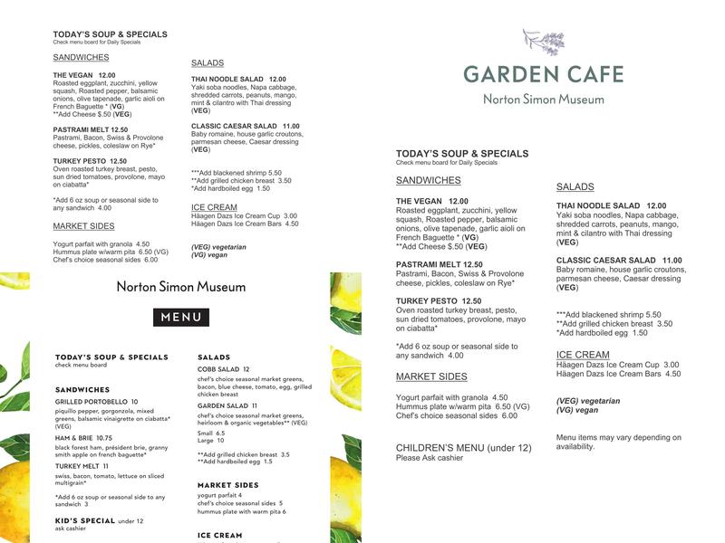 Garden Cafe at Norton Simon Museum Menu