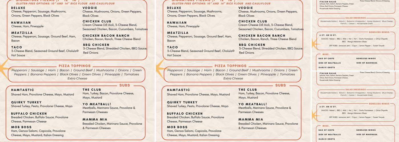 J. Burns' Pizza Shop Menu