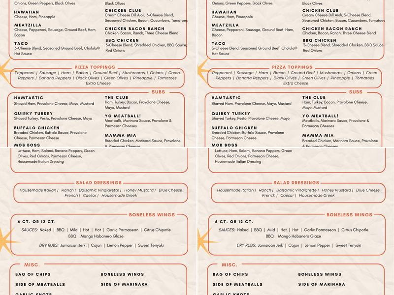 J. Burns' Pizza Shop Menu