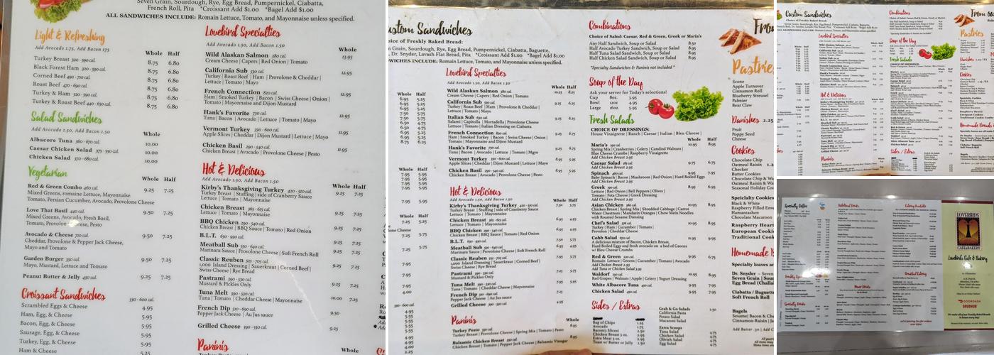Lovebirds Cafe & Bakery Menu